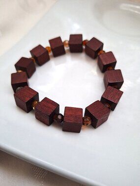 Wooden Bead & Plastic Bead Bracelet Boho NEW Sharon Dawn One-of-a-kind